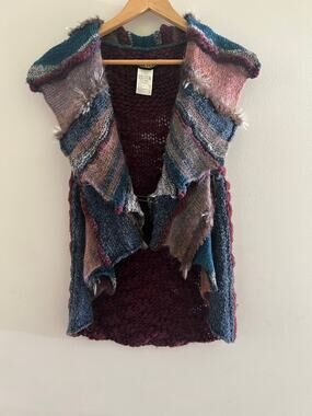 M.&Kyoko Artsy Vest Wool Blend Mixed Media Knit Multicolored Size One Size  JL